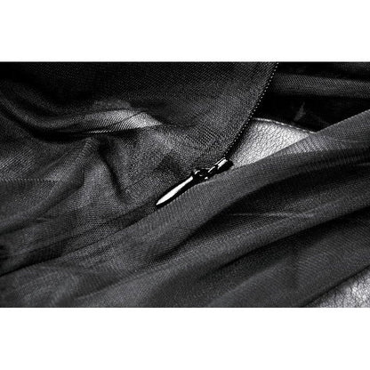 Model wearing the Gothic Tiered Mesh Ruffle Dress in a dramatic setting, embodying the enchanting aesthetic of Dark in Love fashion.