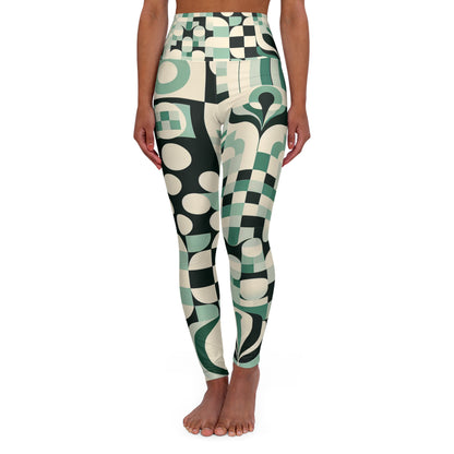 Daria Bellucci Pastel Green High-Waisted Leggings with Checkerboard Print by Dazzling Dreams Studio showcasing modern fashion and unique design.