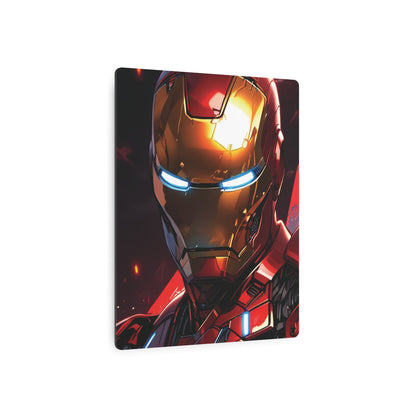 Marvel Iron Man Metal Art Poster showcasing a striking image of Iron Man in his iconic golden and red armour, perfect for luxurious wall decor in any heroic space.