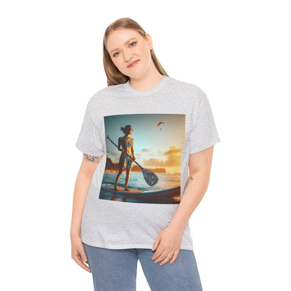 Delightfull Paddle Board Scene T-Shirt by Dazzling Dreams Studio, showcasing a stunning paddleboarding design, perfect for water sport enthusiasts.