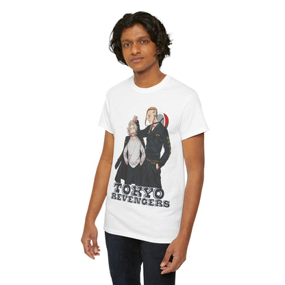 Stylish Tokyo Revengers anime graphic t-shirt for men, featuring two charismatic characters with a striking design, perfect for anime enthusiasts.