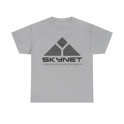 Chic unisex Skynet Cyberdyne Systems - Terminator Retro Logo Graphic Tee in grey, featuring a stylish retro logo that pays homage to the classic Terminator films.