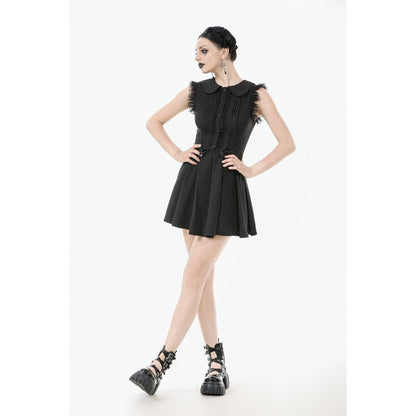 Luxurious fitted A-Line mini dress by Dark In Love featuring a flared skirt, delicate bow accents, and structured silhouette, ideal for alternative fashion events.