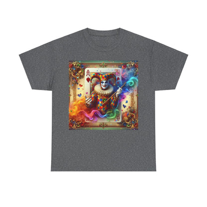 Elegant Harlequin Playing Card Graphic Tee in dark grey with a striking design of a harlequin, perfect for a sophisticated yet playful look.