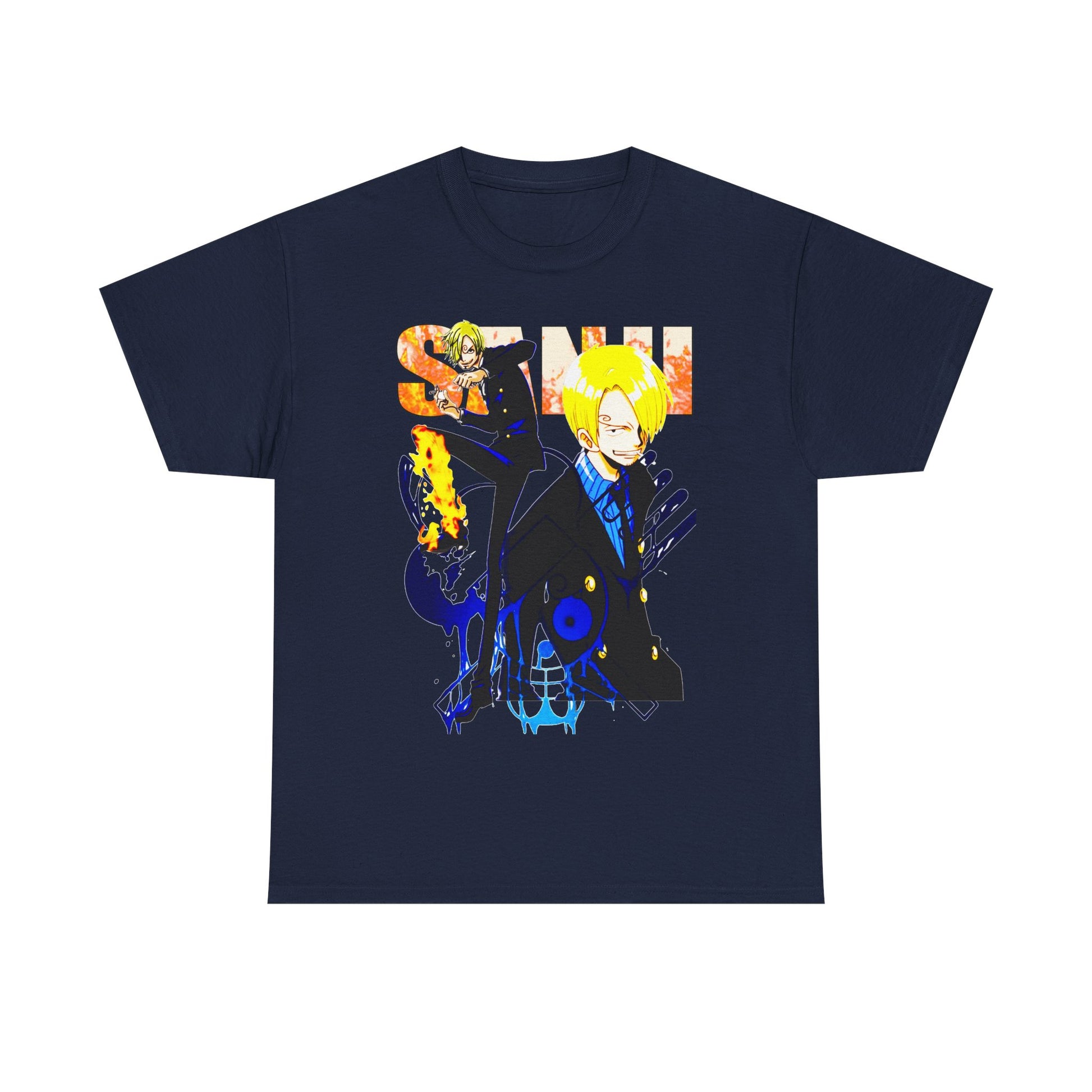 Refined navy t-shirt featuring a dynamic anime graphic, designed for discerning fans who appreciate style and artistry.