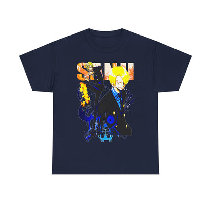 Refined navy t-shirt featuring a dynamic anime graphic, designed for discerning fans who appreciate style and artistry.