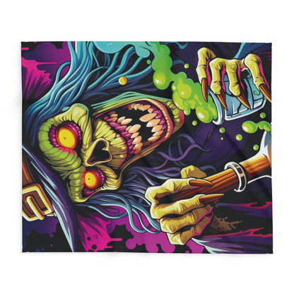 Luxury Decorative and Warm Halloween Spooky Arctic Fleece Blanket featuring bold and eerie artwork, perfect for snuggling up in style this Halloween.