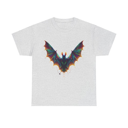Radiant Evolution Bat Tee in grey, displaying a stunning multicolour bat graphic that radiates chic sophistication and artistic flair.