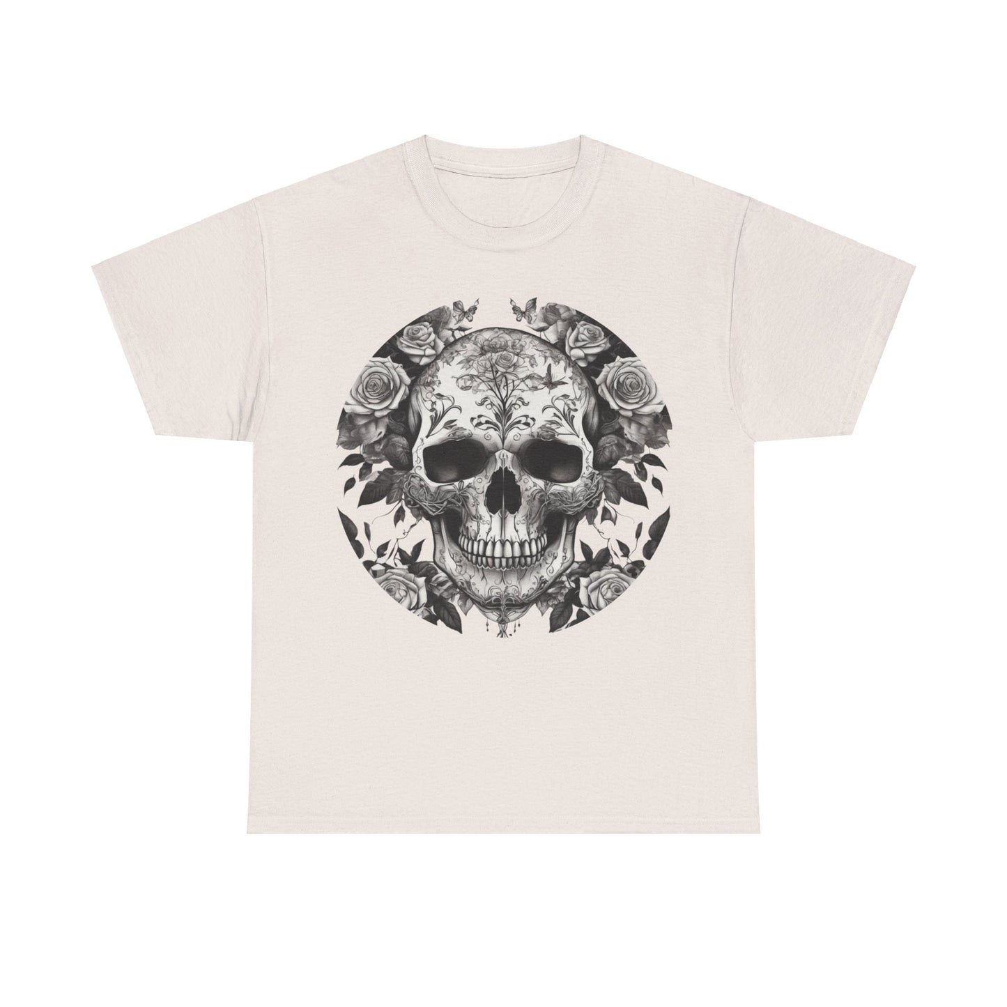 Skulls and Roses Cotton Tee, Unisex Graphic Shirt, 7 color choice