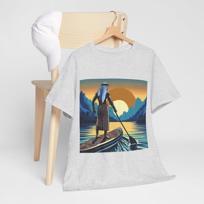 Delightful Paddle Board T-Shirt by Dazzling Dreams Studio showcasing a serene paddleboarding design, perfect for nature lovers and water sports enthusiasts.