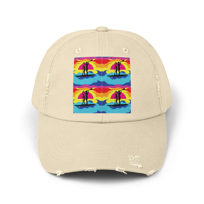 Stylish Unisex Distressed Paddleboarders Cap with a unique fantasy-inspired paddleboarding design, ensuring both elegance and protection under the sun.