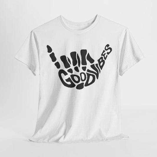 MENS Funny T Shirt GOOD VIBES Skeletal Hand Gesture TEE Unisex Womens Urban