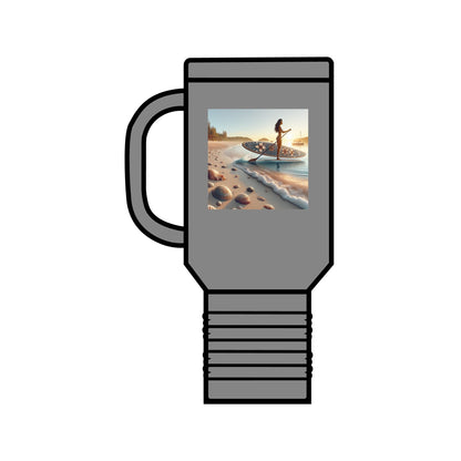 Elegant Fantasy Paddleboarding 40oz Insulated Travel Mug highlighting a stunning paddleboarding scene, designed for those seeking adventure and sophistication.