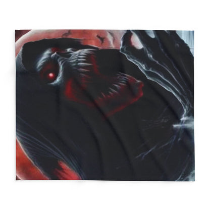 Decorative and Warm Halloween Spooky Arctic Fleece Blanket featuring an eerie design with a haunting figure against a red moon backdrop, perfect for adding a luxurious touch to your Halloween decor.