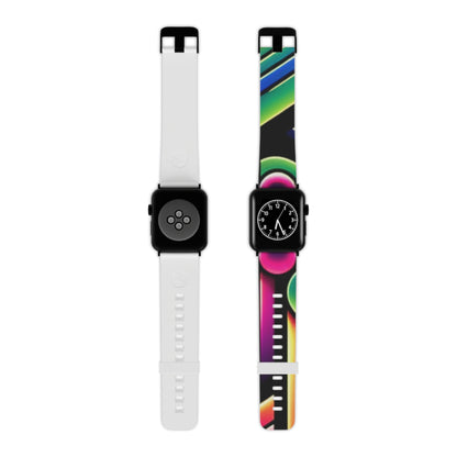 Close-up of the DesignVista Modern Neon Geometric Apple Watch Band from Dazzling Dreams Studio highlighting its exquisite geometric details and striking colours.