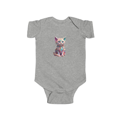 Luxurious Kitten Bodysuit in grey colour, featuring a beautiful geometric kitten print, perfect for an adorable baby outfit.
