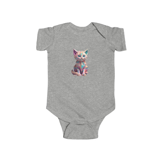 Luxurious Kitten Bodysuit in grey colour, featuring a beautiful geometric kitten print, perfect for an adorable baby outfit.