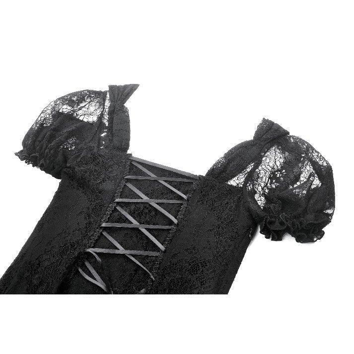 Elegant Dark In Love Morwenna Black Gothic Maxi Dress featuring a lavish velvet bodice and intricate lace overlay, perfect for dark romantic styles.