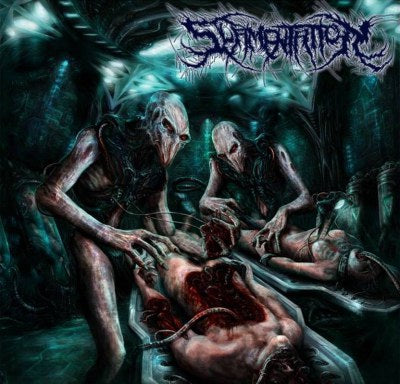 Elegant cover art of 'Epoch of Extraterrestrial Domination' CD by Slamentation, released under Rancid Offal Records, showcasing intricate death metal aesthetics