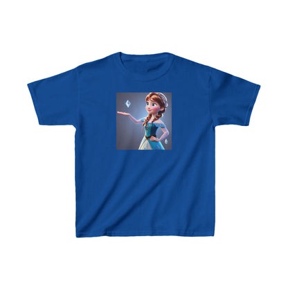 Kids Frozen Anna Heavy Cotton T-Shirt in vibrant blue featuring enchanting Anna from Disney's Frozen, perfect for your little princess.