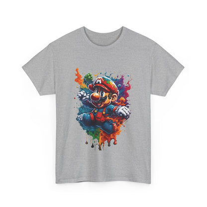 Front view of the exclusive Computer Game Character Graphic T-Shirt in grey displaying an intricate design of a gaming character, perfect for style enthusiasts.