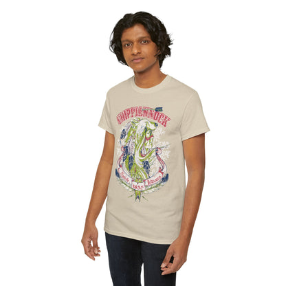 Men's luxurious graphic t-shirt showcasing a commanding wolf headdress design, intricately illustrating Native American culture through striking artistry in rich hues.
