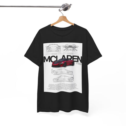 Luxurious McLaren 720S T-Shirt displaying a striking technical drawing of the iconic automotive design, perfect for car enthusiasts.