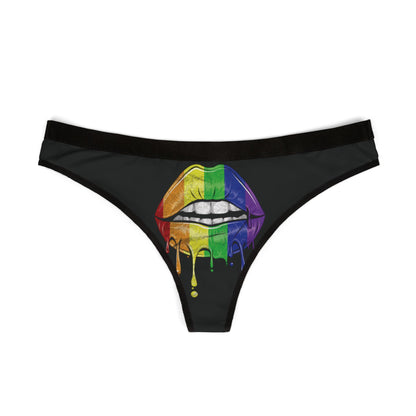 Elegant graphic thong showcasing a stunning rainbow lip illustration, ideal for making a bold statement in intimate wear.