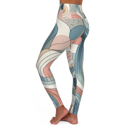 Elegant Sweat Symphony leggings by Dazzling Dreams Studio featuring contemporary pastel abstract patterns, designed for luxurious comfort during fitness activities.
