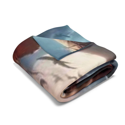 Chic Decorative and Warm Halloween Spooky Arctic Fleece Blanket in a stylish setting, emphasising its luxurious feel and eye-catching Halloween-inspired visuals.