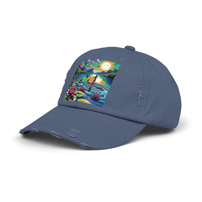 Unisex Distressed Paddleboarders Cap – Elegant baseball hat featuring a vibrant paddleboarding scene, perfect for water enthusiasts.