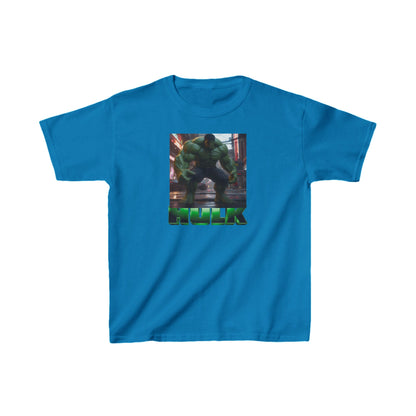 Luxury Kids Heavy Cotton Incredible Hulk T-Shirt in vibrant blue featuring a striking Hulk design - perfect for little superheroes.