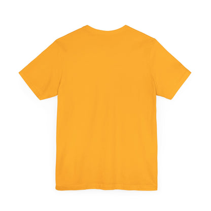 Back view of a stylish unisex short sleeve tee in bright yellow, inspired by Sabrina Carpenter, designed for comfort and fashionable layering.