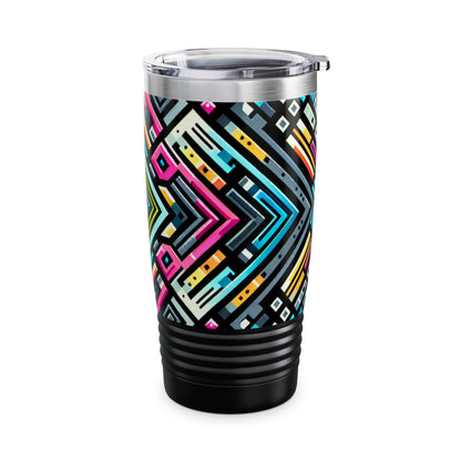 Lifestyle image of the Vibrant Neon Stainless Steel Tumbler by Dazzling Dreams Studio in use, emphasizing its elegance and functionality.