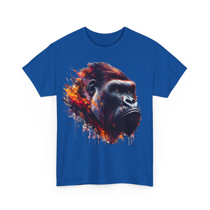 Harambe Masterpiece Graphic Unisex T-Shirt featuring a vibrant watercolor design of Harambe's face in an artistic tribute, showcasing bold hues on a royal blue fabric.