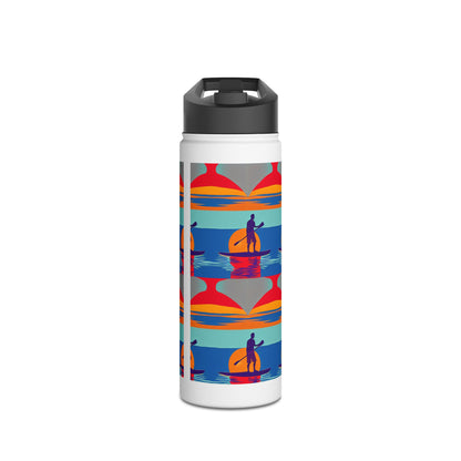 Elegant Fantasy Paddleboarding Stainless Steel Water Bottle with a beautiful sunset-themed pattern depicting paddleboarding scenes, ideal for discerning outdoor enthusiasts.