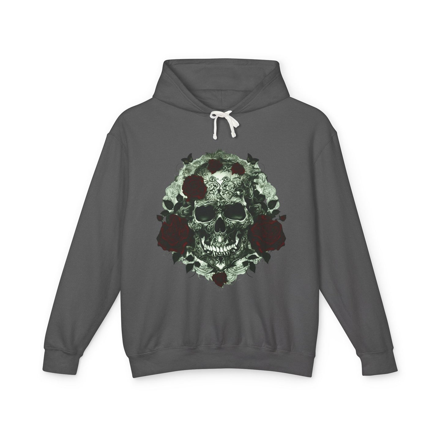 Unisex Lightweight Hooded Sweatshirt unique designer skull and roses