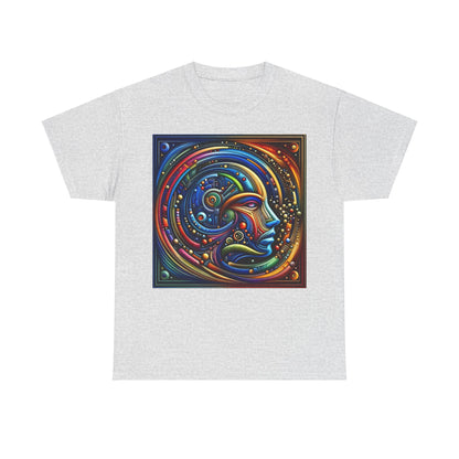 Stained Glass Dreams Unisex T-Shirt in light grey showcasing a colourful abstract design of a face, ideal for sophisticated style.