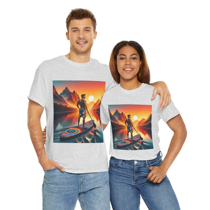 Premium quality cotton Serene Paddle Board T-Shirt from Dazzling Dreams Studio, ideal for outdoor adventures and casual wear.