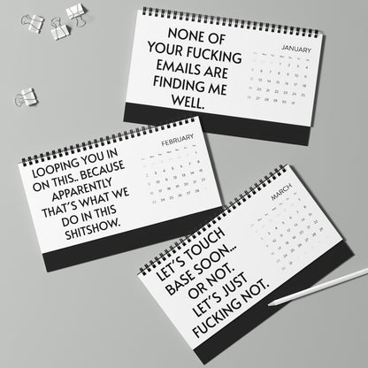 2025 Humorous Desktop Calendar for Work featuring witty quotes for January, February, and March, ideal for colleagues looking to brighten their workspace.