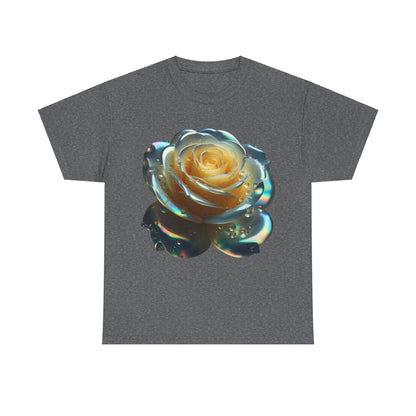 Ethereal Rose Tee Unisex Cotton Graphic T Shirt presenting an artistic rose design with shimmering effects, perfect for elevating your wardrobe with elegance.