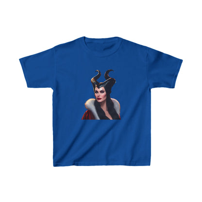 Luxury Maleficent Kids Tee in royal blue featuring an enchanting graphic of Maleficent, perfect for young Disney fans seeking style and comfort.
