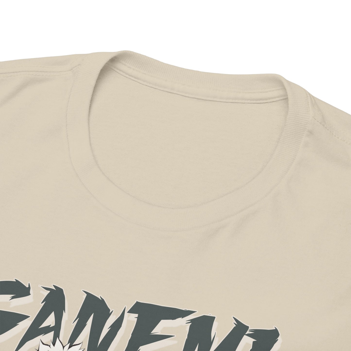 Close-up view of the luxurious Sanemi Shinazugawa T-shirt collar, showcasing superior fabric quality and attention to detail, ideal for discerning anime fashion lovers.