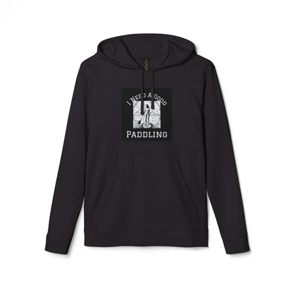 Adidas Women’s Fleece hoodie featuring 'I Need a Good Paddling' graphic, designed for paddleboarders. Elegant black colour and soft fabric offer comfort.