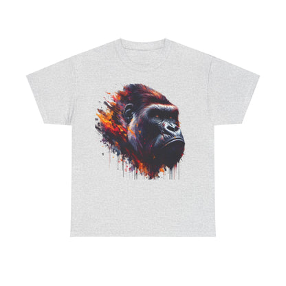 Harambe Masterpiece Graphic Unisex T-Shirt showcasing a stunning artistic tribute to the iconic gorilla, rendered in vibrant hues on a classic grey fabric.