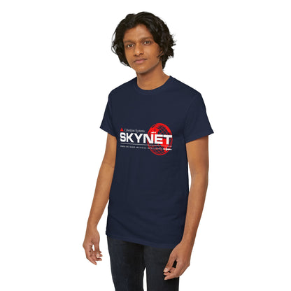 Unisex Skynet Cyberdyne Systems Graphic Tee Shirt perfect for sci-fi lovers, bringing a dash of humour and style to your wardrobe.