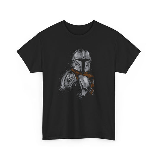 Mandalorian Star Wars Unisex Men Women Graphic Funny T Shirt Tee Urban, showcasing an elegant design of a Mandalorian helmet with splattered ink effects, ideal for fans who appreciate chic sci-fi fashion.