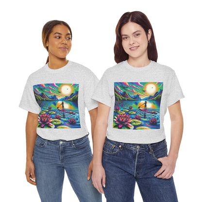 Luxury Delightful Paddle Board T-Shirt design by Dazzling Dreams Studio, featuring an artistic paddleboarding scene that captures the essence of nature's tranquility.