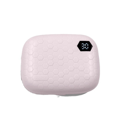 Automatic Cleaning Machine Electric Ultrasonic Flushing Instrument in soft pink, featuring a stylish honeycomb pattern and a digital display for effortless cleaning of invisible glasses.