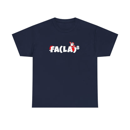 Fa La La La La Christmas Graphic T-Shirt in elegant navy, featuring a unique urban aesthetic and made from high-quality cotton for an effortlessly chic holiday look.